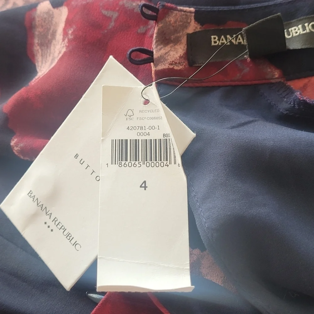 Banana Republic NWT Size 4 Mid Length Navy Blue Floral Dress - Picture 7 of 8